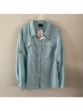 Pudolla Mens 3XL Long Sleeve Fishing Shirt Aqua Blue Mint UPF 50+ Sun Protection